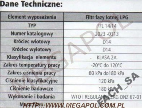 FILTRY DO LPG - Filtry Fazy Lotnej  -  - FFL Fach/14/14