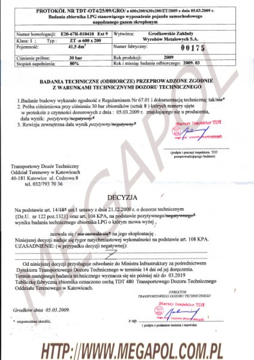 ZBIORNIKI TOROIDALNE - Toroidalne o średnicy 600mm -  - 600/H220/45L/ZTW toroidalny Grodków (TDT do 2031)
