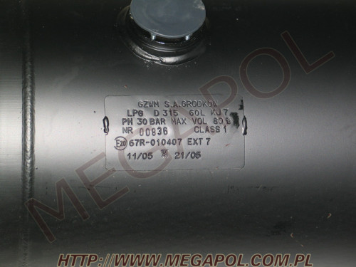 ZBIORNIKI cylindryczne - Cylindryczny H-315mm -  - Zbiornik 60/315 Grodków, długość L-870mm (homologacja TDT do 2031r)