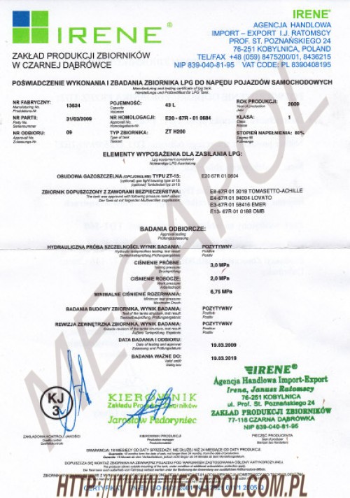 Zbiorniki niedostępne -  - Zbiornik 600/H220/48L/ZTW  toroidalny Irene (2009r)