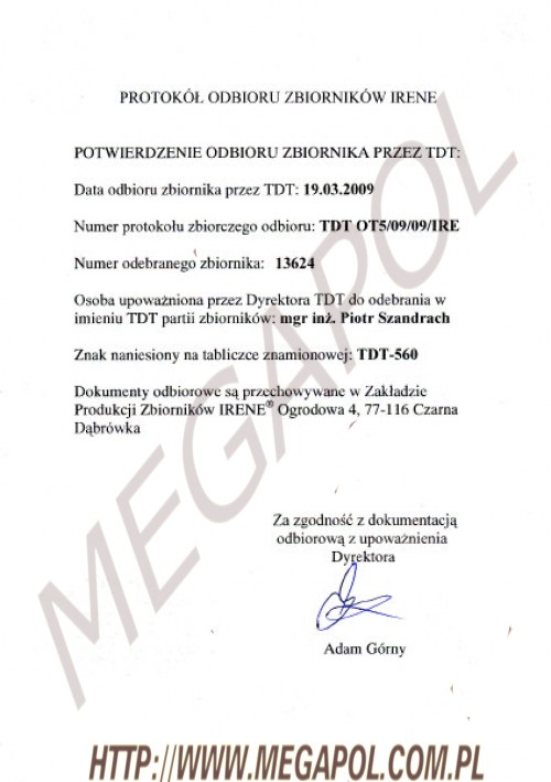 Zbiorniki niedostępne -  - Zbiornik 600/H220/48L/ZTW  toroidalny Irene (2009r)