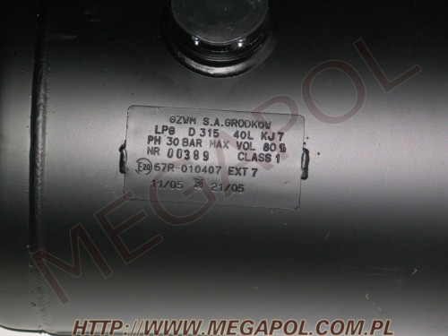 ZBIORNIKI cylindryczne - Cylindryczny H-315mm -  - Zbiornik 40/315 Grodków, długość L-592mm (homologacja TDT do 2031r)