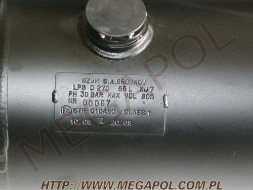ZBIORNIKI cylindryczne - Cylindryczny H-270mm -  - 1 Zbiornik 55/270 Grodków, długość L-1060mm (homologacja TDT do 2028r)