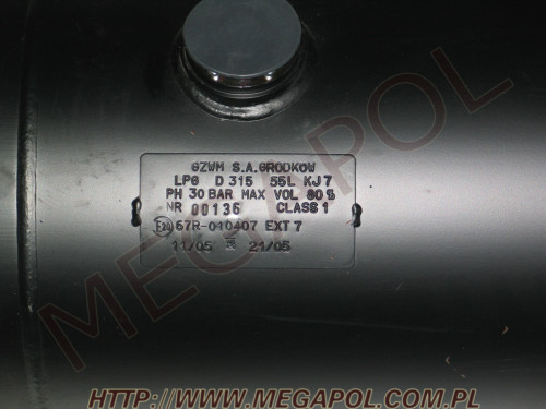 ZBIORNIKI cylindryczne - Cylindryczny H-315mm -  - Zbiornik 55/315 Grodków, długość L-800mm (homologacja TDT do 2030r)
